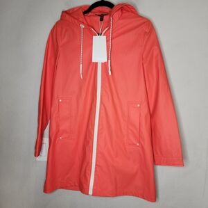NWT Zara TRF Coral Rain Jacket Full Zip Attached Hood Women's Size XS